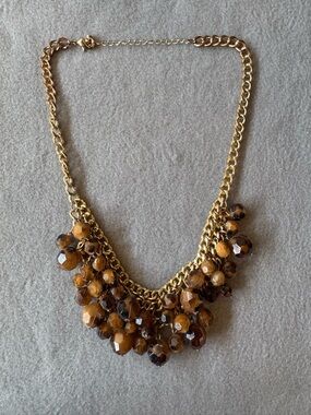 Gold Chain Necklace with Amber Bead Clusters